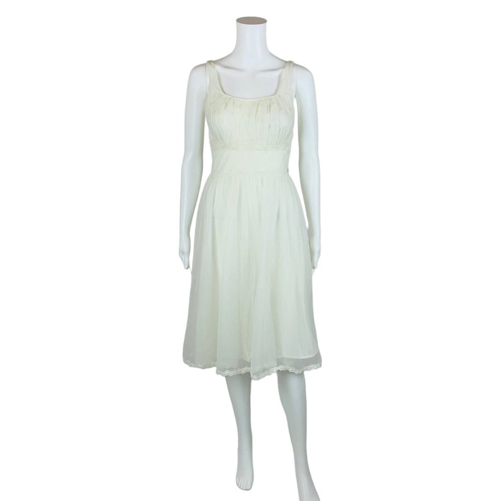 Vintage 1950s Princess Nightgown White Nylon Fit & Flare Shadowline